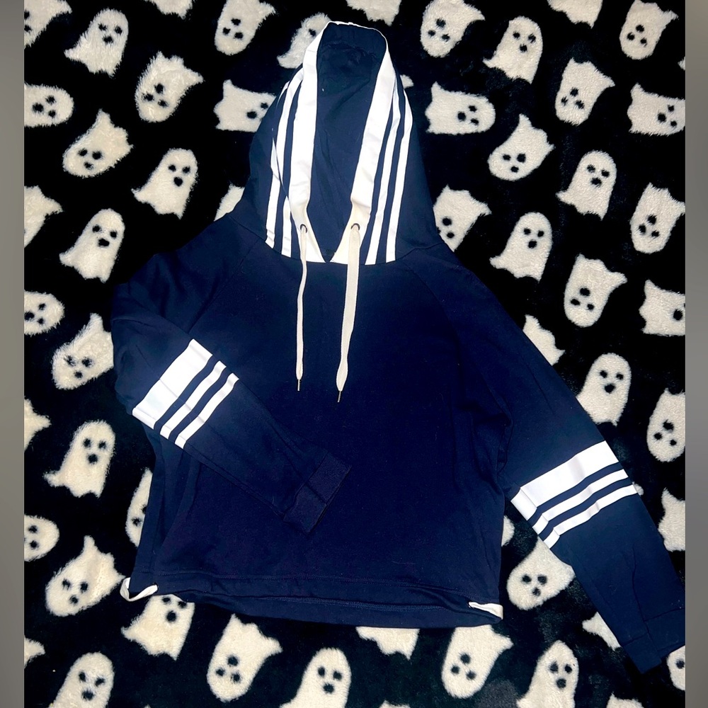 Navy Hoodie with White Stripes
